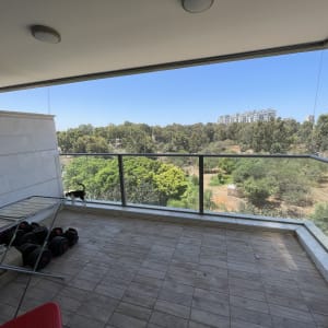 מרפסת עם רשת הגנה על מעקה זכוכית