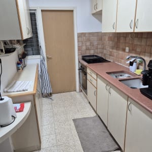 דלת עץ עם ידית כסופה במטבח