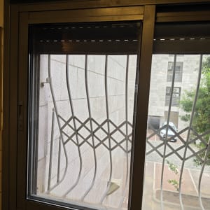 חלון עם סורגי מתכת ונוף חיצוני