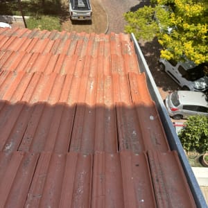 רעפים אדומים על גג עם לכלוך ואבק