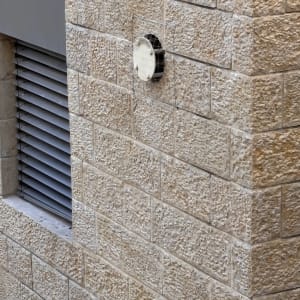 קיר אבן עם רשת למניעת כניסת יונים