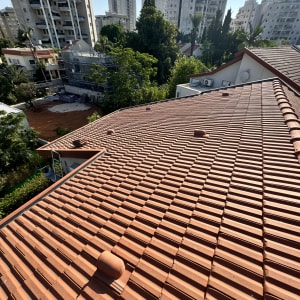 גג רעפים אדומים עם מספר כיפות אוורור