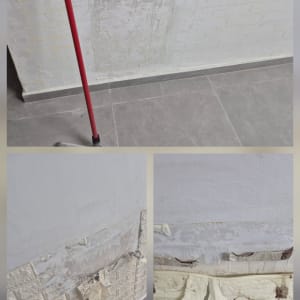 תהליך הסרת חיפוי דמוי בריקים מקיר ויישור השטח בשפכטל