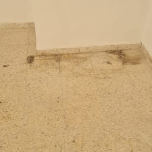 רצפה מלוכלכת עם כתמים ליד הקיר