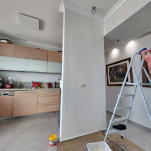 סולם, מגש צבע, רולר, קיר צבוע, דלי צבע