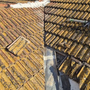 גג רעפים עם תיקון איטום בחומר לבן