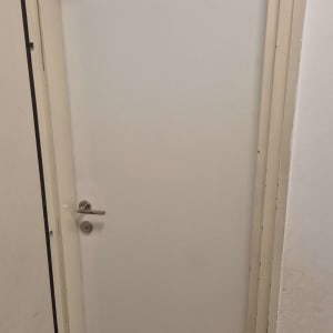 דלת פנים לבנה עם ידית מתכת