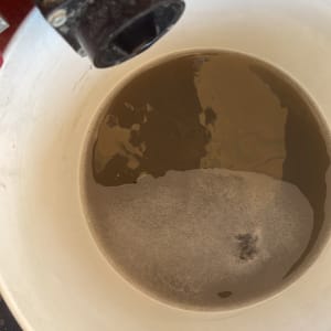 דלי עם מים מלוכלכים לאחר ניקוי ספות