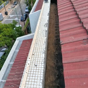 גג רעפים עם מרזב ורשת למניעת ציפורים