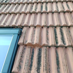 רעפים על גג עם חלון בצד שמאל