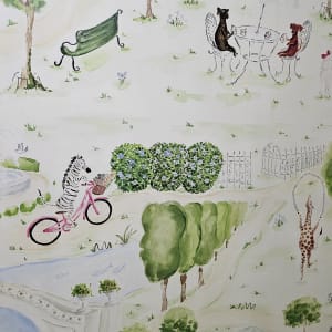 טפט עם ציורים של חיות ועצים בסגנון גן ציבורי