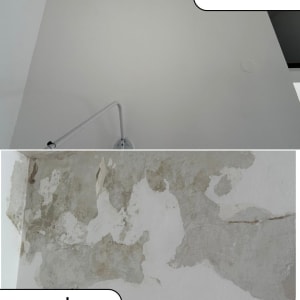 קיר לפני ואחרי צביעה עם תיקון קילופים