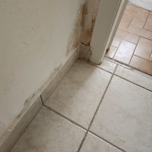 רטיבות בקיר ליד הרצפה והדלת