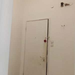 דלת לבנה בחדר עם קירות צבועים