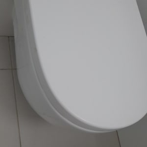 אסלה לבנה מותקנת על קיר בחדר אמבטיה