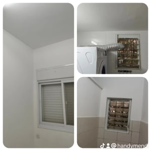 תמונות של חדר עם חלונות ומכונת כביסה