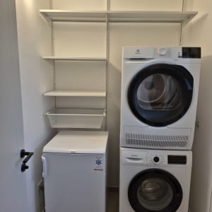 מכונת כביסה ומייבש עם מדפים מותקנים