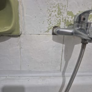 ברז מקלחת עם קיר מתקלף ורטיבות
