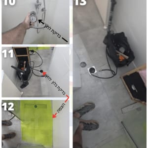 בדיקת לחץ מים בחדר אמבטיה עם ציוד מקצועי
