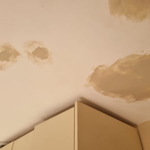 תיקוני טיח בתקרה עם סימני רטיבות