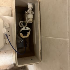 מיכל הדחה פתוח עם חלקים פנימיים של אסלה