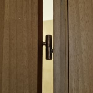 ציר מתכת על דלת עץ חומה