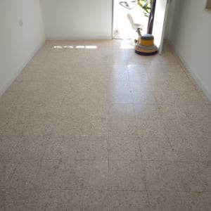 מכונת פוליש על רצפה נקייה ליד דלת פתוחה