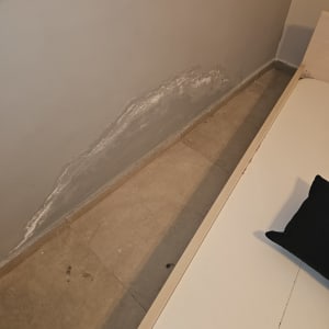 כתם רטיבות על קיר ליד הרצפה