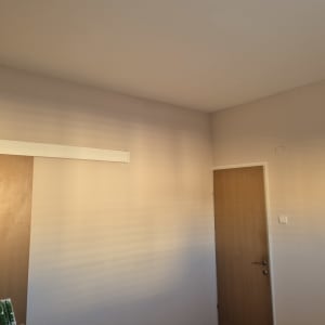 חדר עם קירות צבועים ודלת עץ