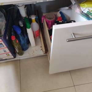 מוצרי ניקוי מתחת לכיור במטבח