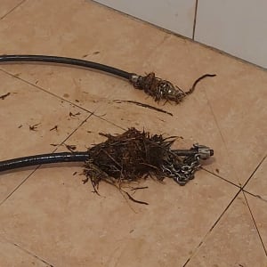 כלי עבודה לניקוי צינורות עם לכלוך על רצפה