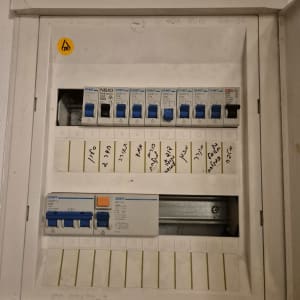 לוח חשמל עם מפסקים וכיתוב בעברית