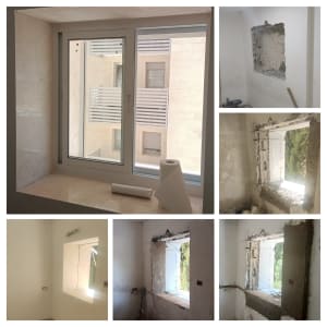 חלון חדש מותקן בקיר, עבודות שיפוץ סביב הפתח