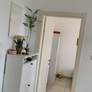 ארון לבן עם צמחים ודלת פתוחה