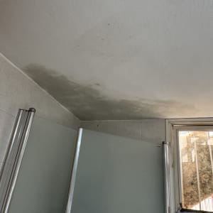 תקרה עם סימני רטיבות ועובש בחדר אמבטיה