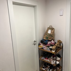 דלת לבנה עם ידית כסופה בפינת חדר