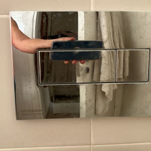 לחצן הדחה כפול על קיר חדר אמבטיה