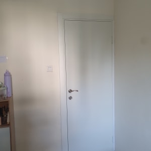 דלת לבנה עם ידית מתכת בחדר