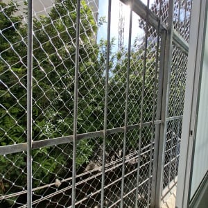 רשת מתכת על חלון למניעת כניסת יונים