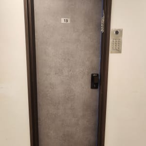 דלת עם ציפוי אפור ומנעול אלקטרוני