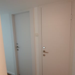 שתי דלתות לבנות עם ידיות מתכת