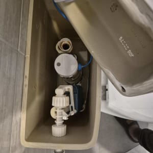 מיכל הדחה עם חלקים פנימיים וצינור חיבור