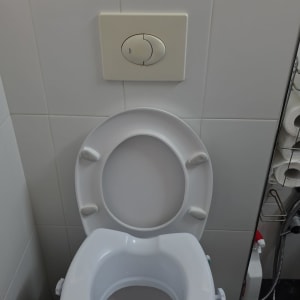 אסלה עם לחצן הדחה, נייר טואלט ומגבונים