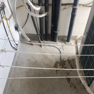 צינורות ומיתרים על רצפת בטון רטובה