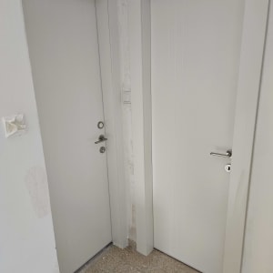 שתי דלתות לבנות עם ידיות מתכת