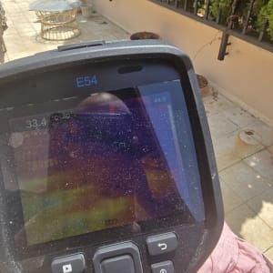 מד חום תרמי על רקע מרפסת עם צמחים