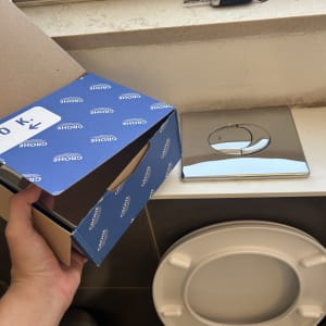 אסלה עם מכסה פתוח ואריזת גרואה
