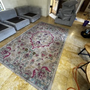 ספות ושטיח בחדר, ללא אנשים או טקסט.