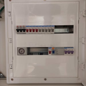 לוח חשמל ביתי חדש ומסודר כולל שעון שבת ומפסק פחת