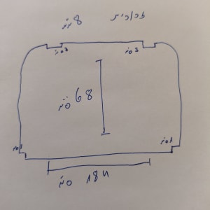 שרטוט עם מידות הקשורות לזכוכית